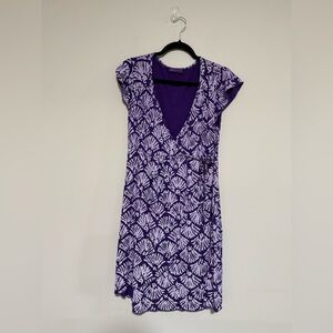 Fresh Produce Purple Fan Print Wrap Dress Size Small Beach Coastal Resort Comfy